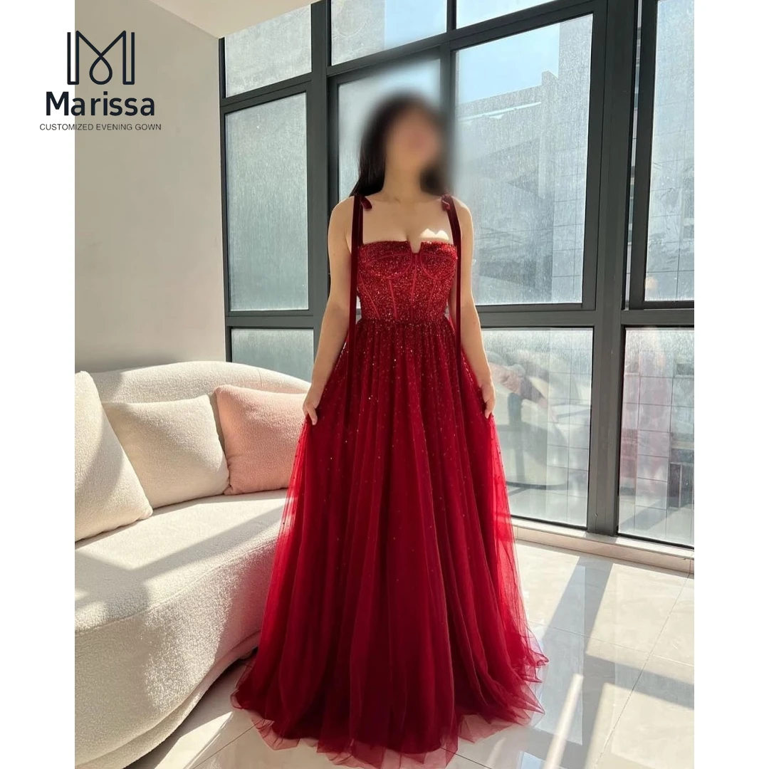

Marissa Custom Made Ball Gown Shiny Red Party Dress for Wedding Dresses Wedding Party Dress A-line Tulle Prom Dresses Luxury