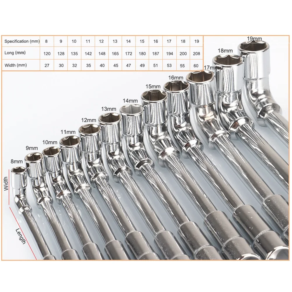 L 타입 범용 소켓 렌치 세트, 파이프 슬리브 렌치 스패너, 파우치 팩이 있는 멀티툴 키 세트, 12 개