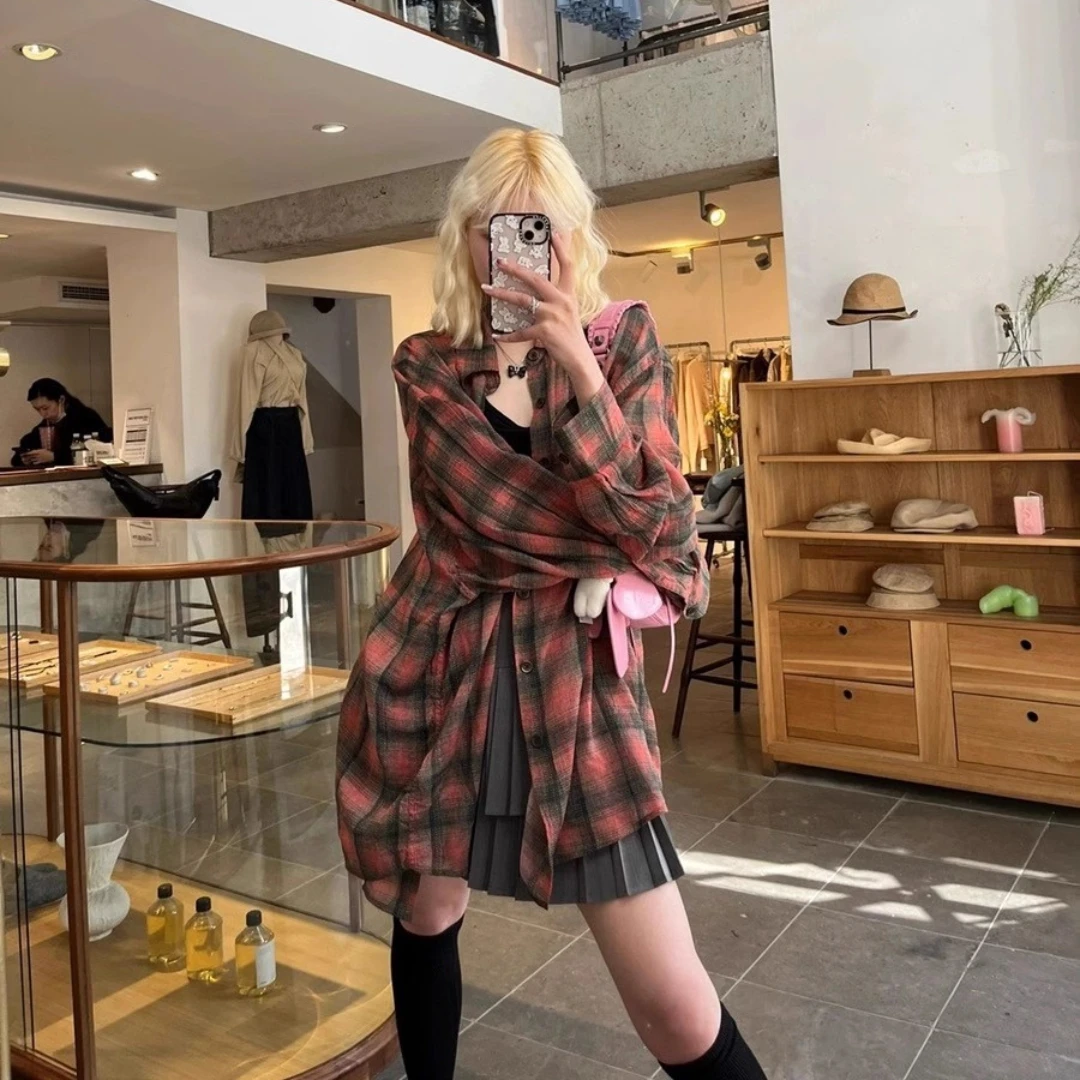 

Gold nt Lazy Sle Plaid Long Sve Casual irt Men's Loose Fit Cotton Pure UV Protection Button Design