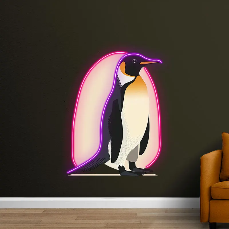 Elegant Emperor Penguin Neon Light Sign - Minimalist Design with Vibrant Glow, Perfect for Home Decor, Kids Room & Nature Lovers