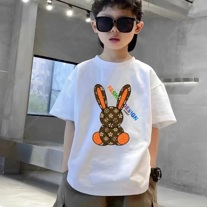 New Summer Short Sleeve Anime Rabbit Printed T-shirt Children Summer Cool Streetwear Cool Boy Girl Kids Tops Free Shipping Tops