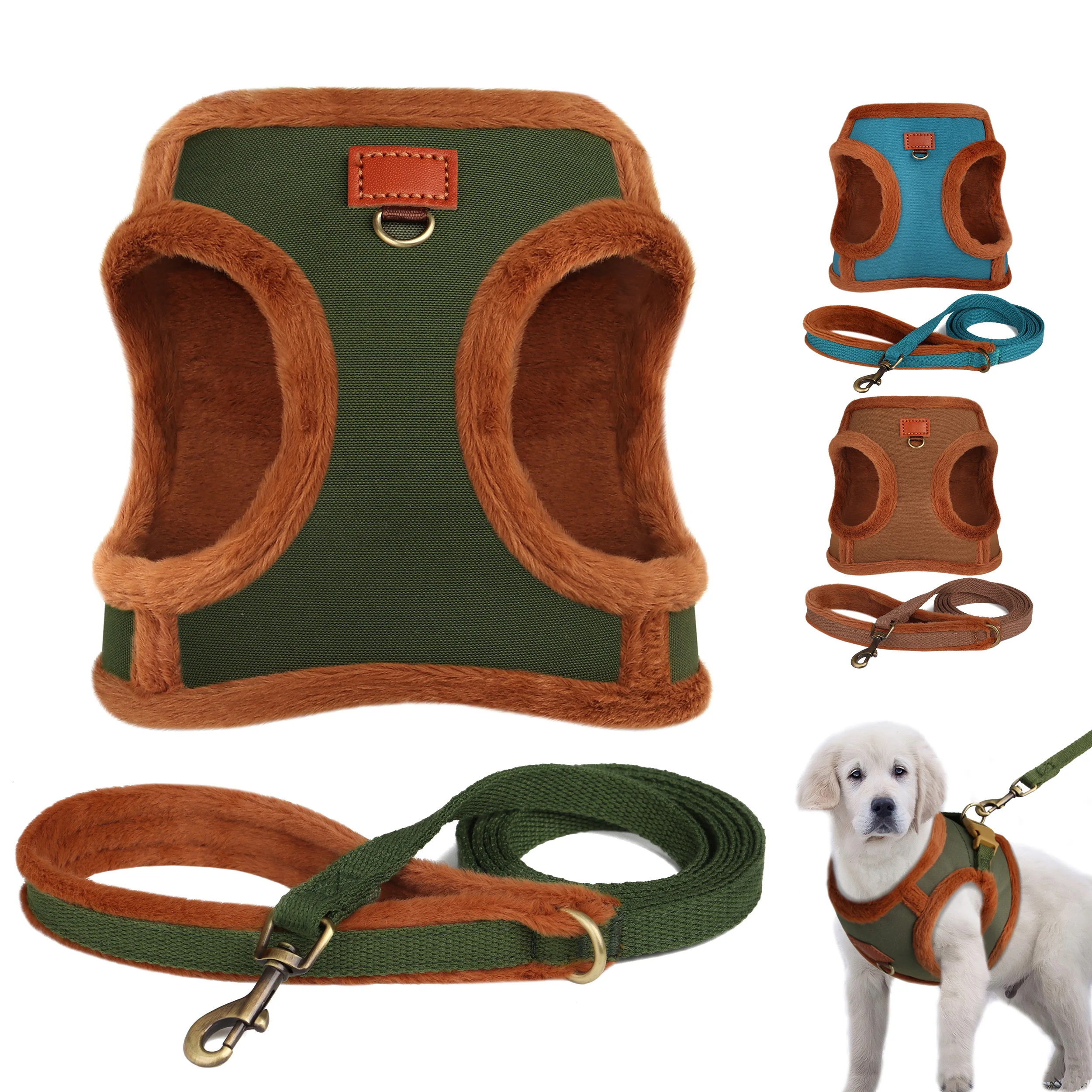 Super Warm Dog Harness and Leash Set Soft Fur Padded Dogs Vest Harness With Pet Walking Lead Chihuahua Puppy Small Medium Dogs