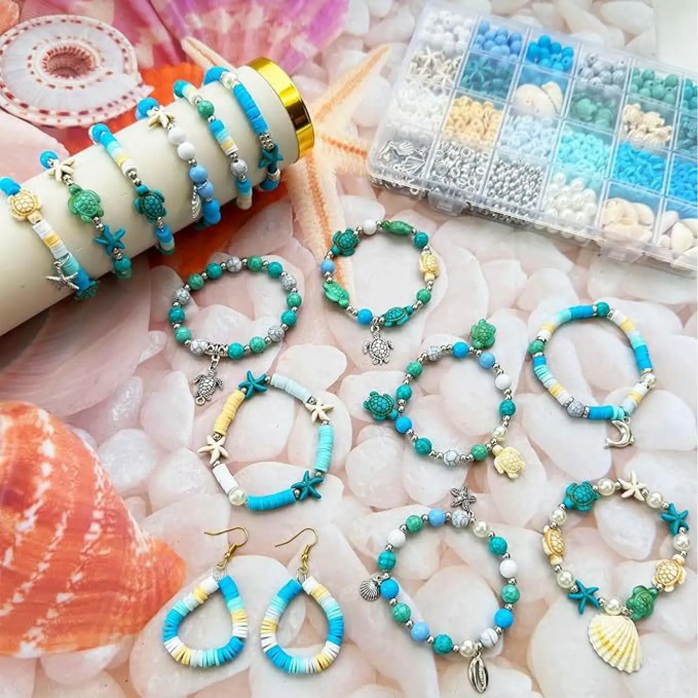 1860pcs Ocean Style Sea Blue and White Beads Bracelet Making Kit for Women Jewelry Necklace Earring Making DIY Crafts Toy Gifts