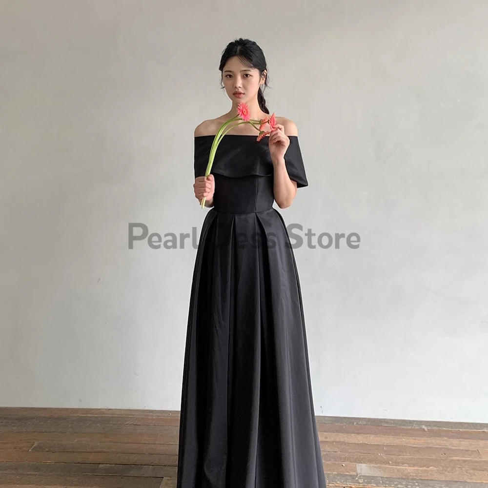 

Black Off Shoulder A-line Women's Evening Dress South Korea Formal Simple Activity Prom Dress Three Styles New 2023