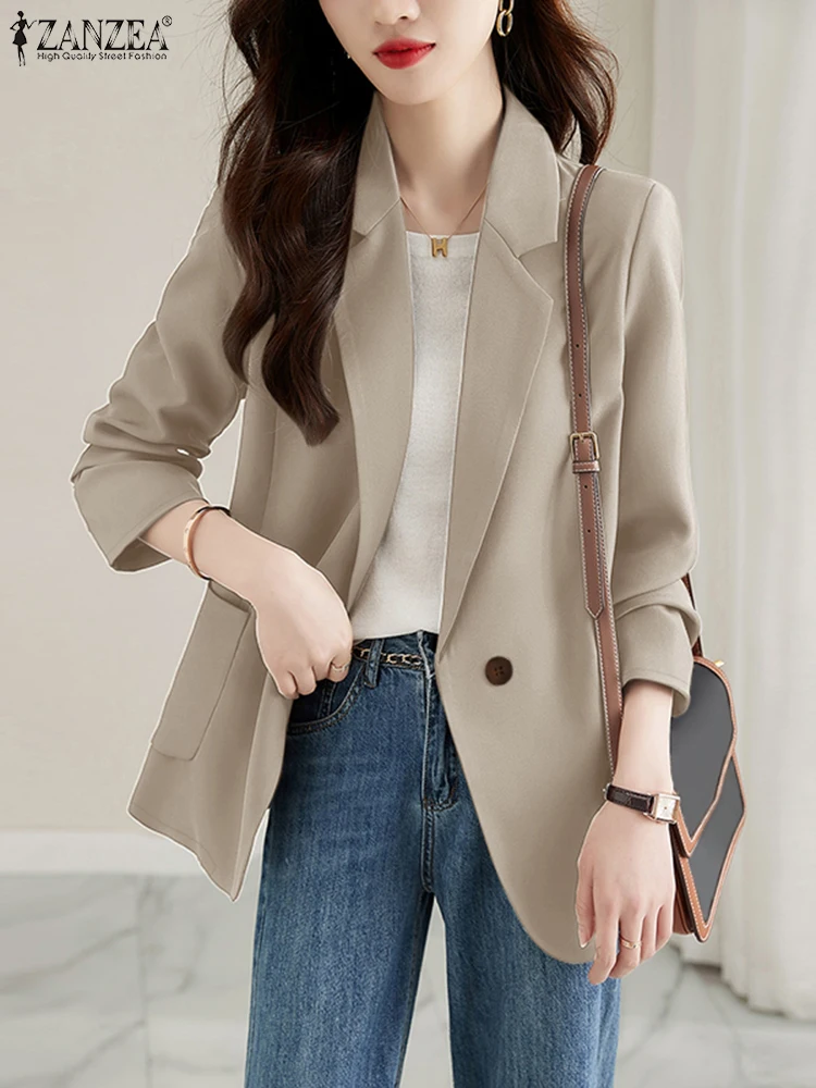 ZANZEA Office Lady Solid Suit Jackets Long Sleeve Classy Loose Casual Lapel Neck Leisure Blazer Autumn 2024 Women Elegant Blazer