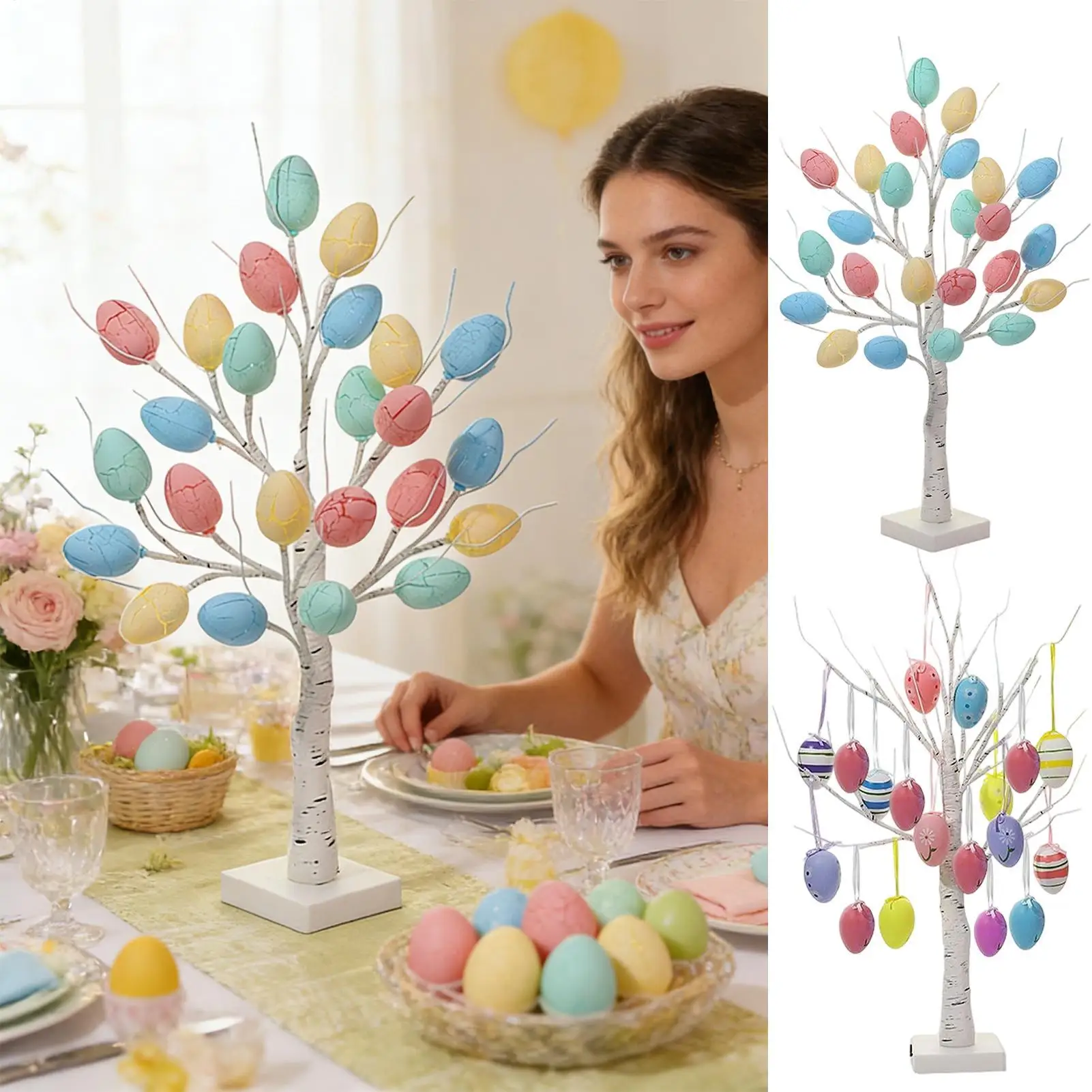 Easter Tree LED Bendable Branches Centerpiece 23.6in Tabletop Easter Trees Battery And USB Powered For Nursery Bedside Fireplace