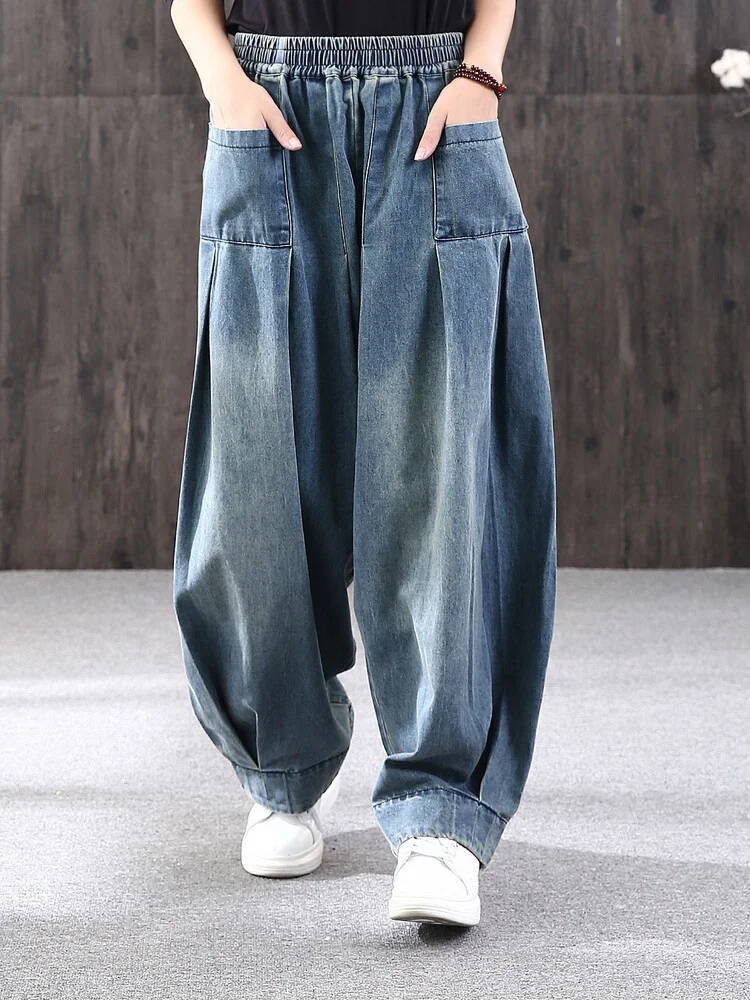 

Свободные джинсы большого размера с высокой талией, женская уличная одежда, весна-осень 202, новые повседневные джинсовые брюки-фонарики в стиле ретро, женские брюки
