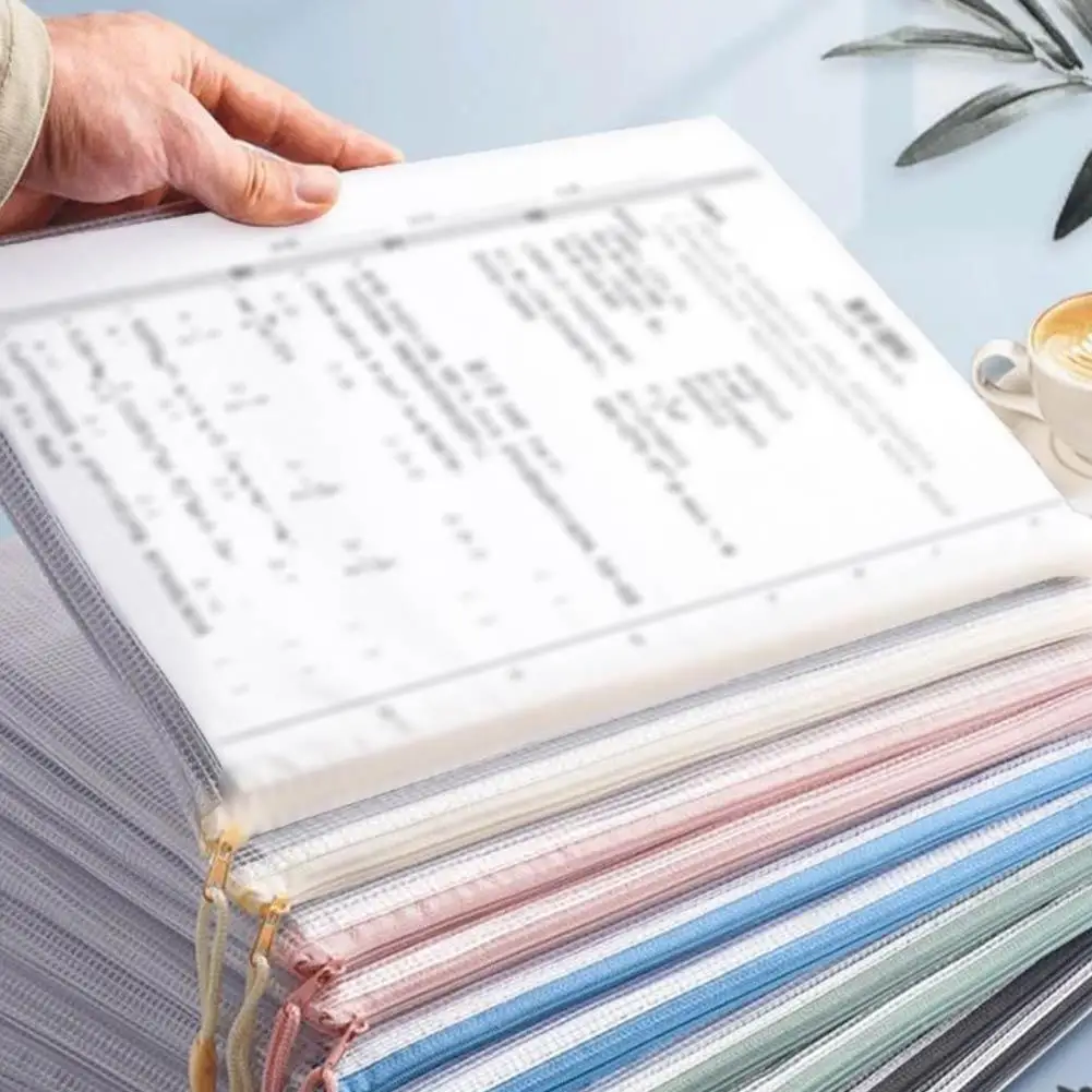 

10PCS Transparent Mesh Zipper Bag Document File Folders Storage Bags Waterproof Zip File Folders A4 School Office Supplies