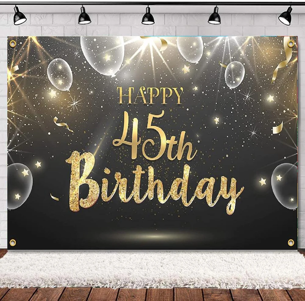 45. Geburtstags feier Banner Fotografie Hintergrund Vergolder Shinn ing Dekor liefert Hintergrund Poster für Frauen Männer-Schwarzes Gold