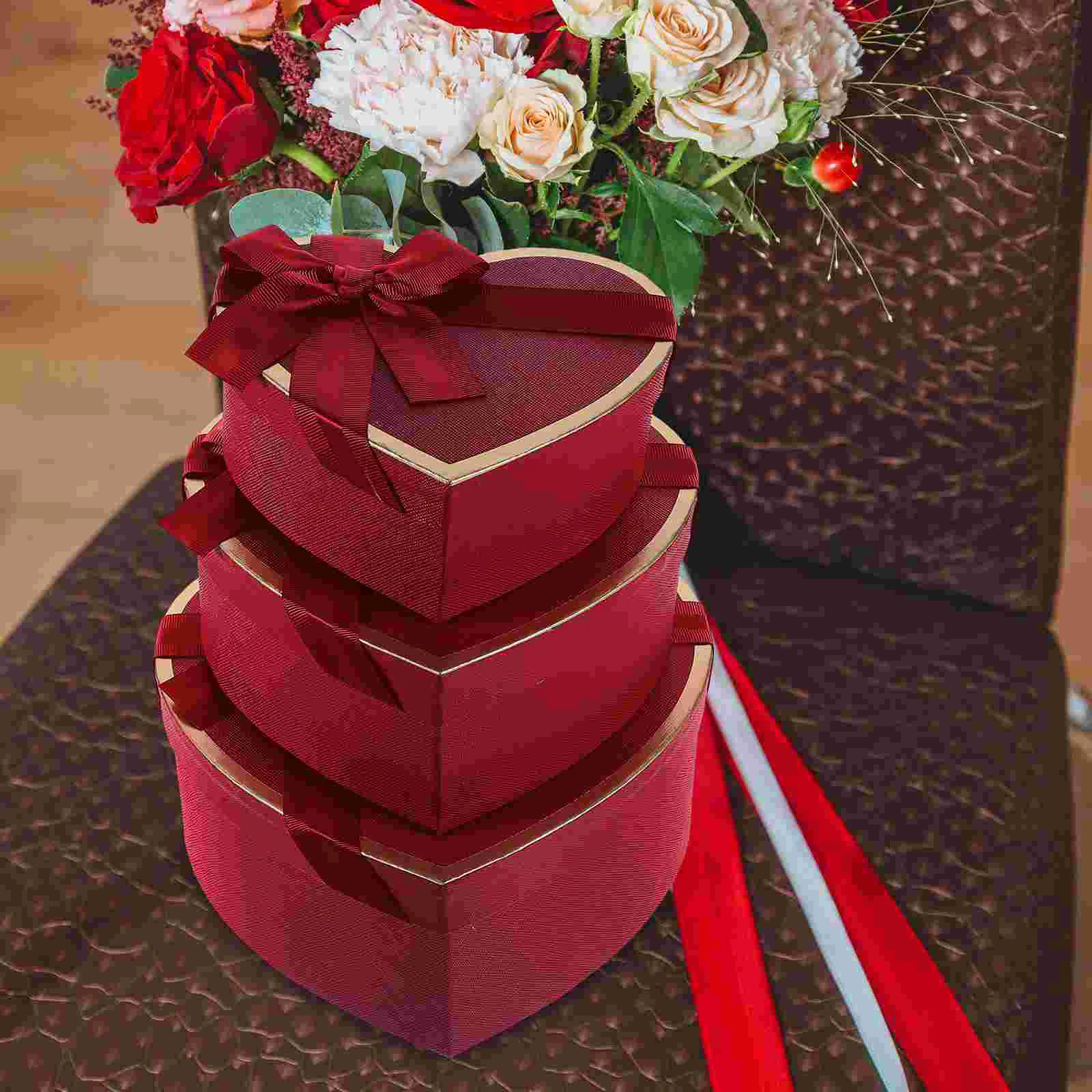 3 Pcs Gift Box Floral Boxes Valentines Day Decor with Cover Wrap for Presents Heart Strawberries Cardboard Valentine's Divider