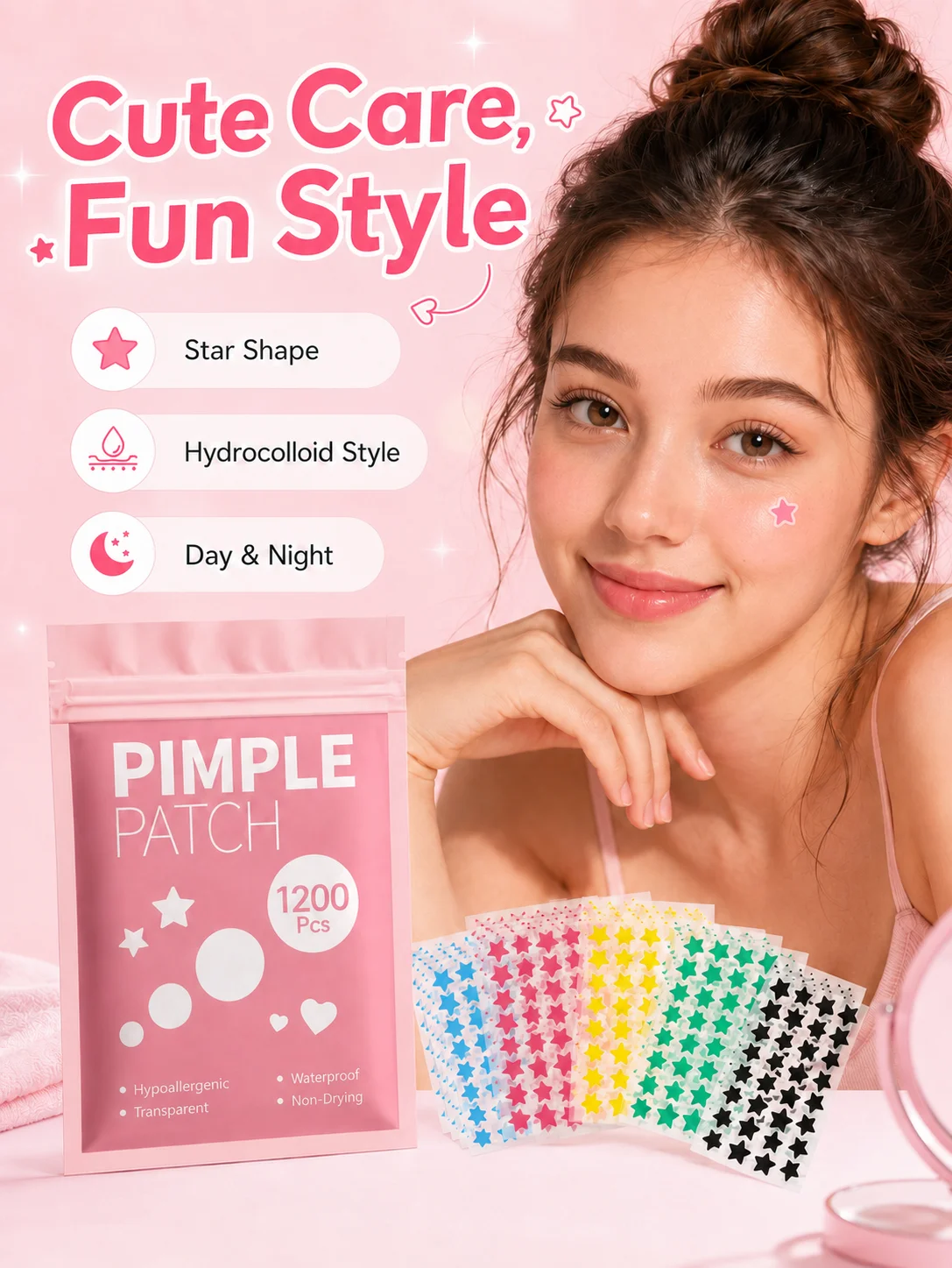 1200pcs Hydrocolloid Blemish Patches Invisible Acne Spot Cover Pimple Patch for Face Skin Care Mixed Sizes