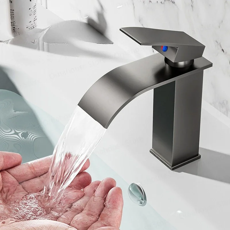 Elegant Waterfall Bathroom Sink Faucet Stainless Steel Washbasin Faucet for Countertop Installation Modern Kitchen Sink Tap