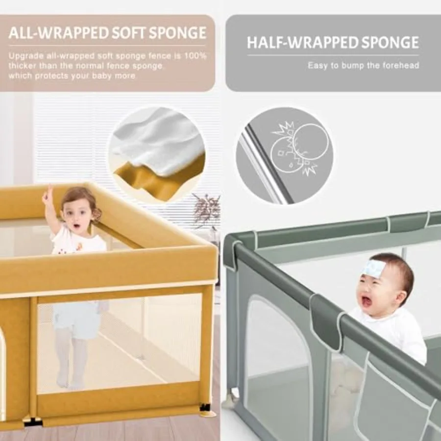Baby Playpen with Mat 50x50inch: Large Playpen for Babies and Toddlers Indoor Safety Play Pen with Soft Breathable Mesh - All-W