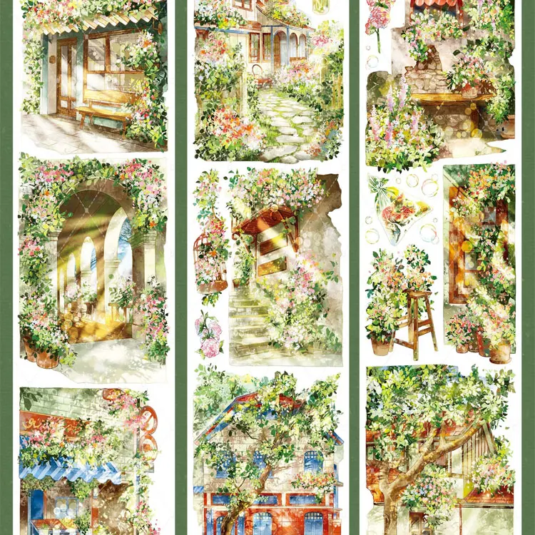 1 Loop Washi Pet Tape Sample BoBo Yuguang Language Flower House Collage Journal V1tape