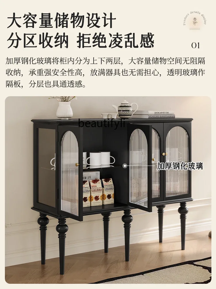 

zxqFrench Retro Sideboard Cabinet Living Room Display Cabinet Hand-Made Solid Wood Wine Cabinet Glass Door Storage