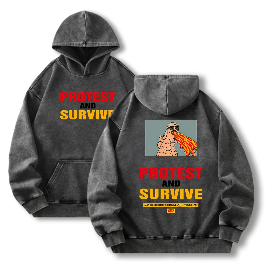 Protest And Survive Letter Women's Hoodies Vintage Washed Hoodie 100% Cotton Sweatshirt Tops Soft Pullover Street Wear Clothing