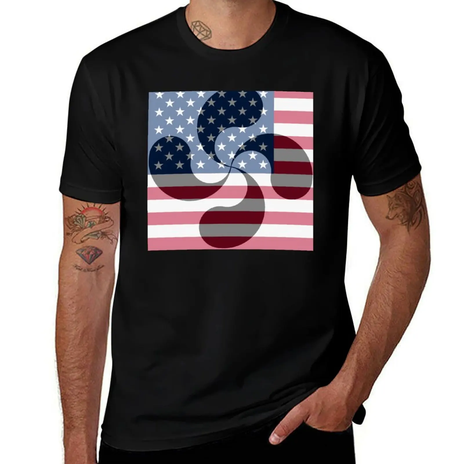 

Basque Lauburu American Euskadi T-Shirt Tough Fabric Work Tee