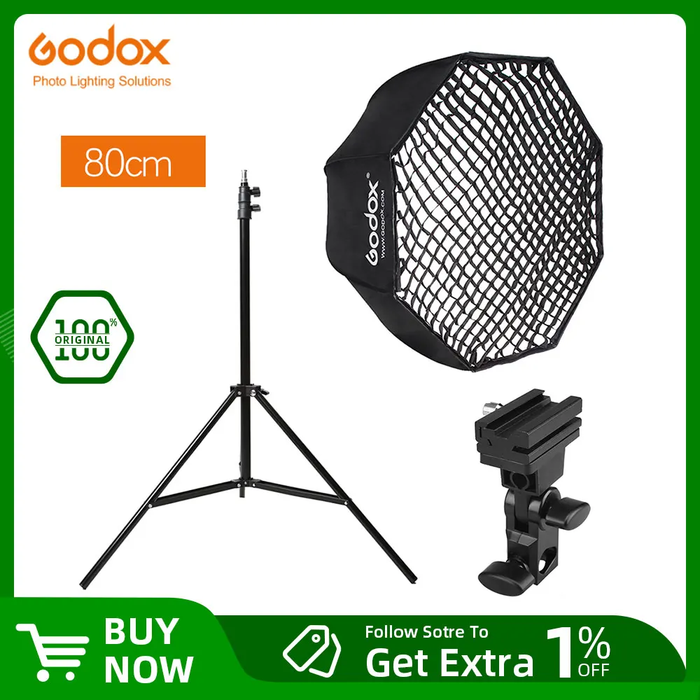 Godox 80 см восьмиугольный зонт софтбокс, подставка для светильника, зонтик, комплект кронштейнов для горячего башмака для Canon Nikon Godox Yongnuo, вспышка Speedlight