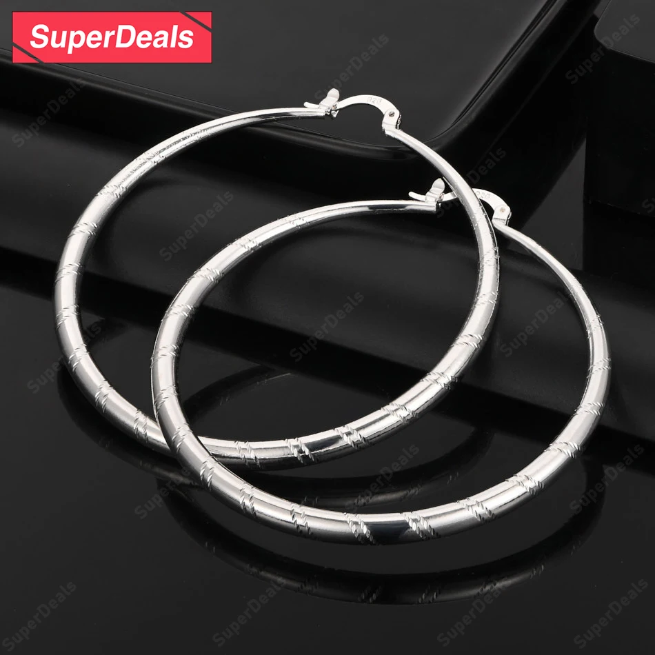 

SuperDeals 925 Sterling Silver 40/50/60mm Round Hoop Earrings Women Charm Wedding Party Fashion Elegant Earrings Pretty Jewelry