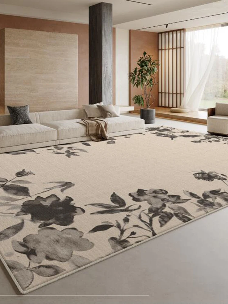 Vintage Chinese Style Carpet for Living Room Ink Drawing Flower Area Rug Floor Bedroom Mat 2026 New Bedside Home Study Chair Rug