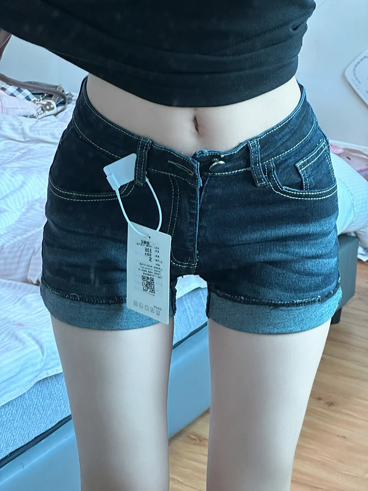 

American Style Retro Wash High Waist Skinny Jeans Shorts Women Summer Slim Fit Elastic Versatile Cuffed Hot Pants
