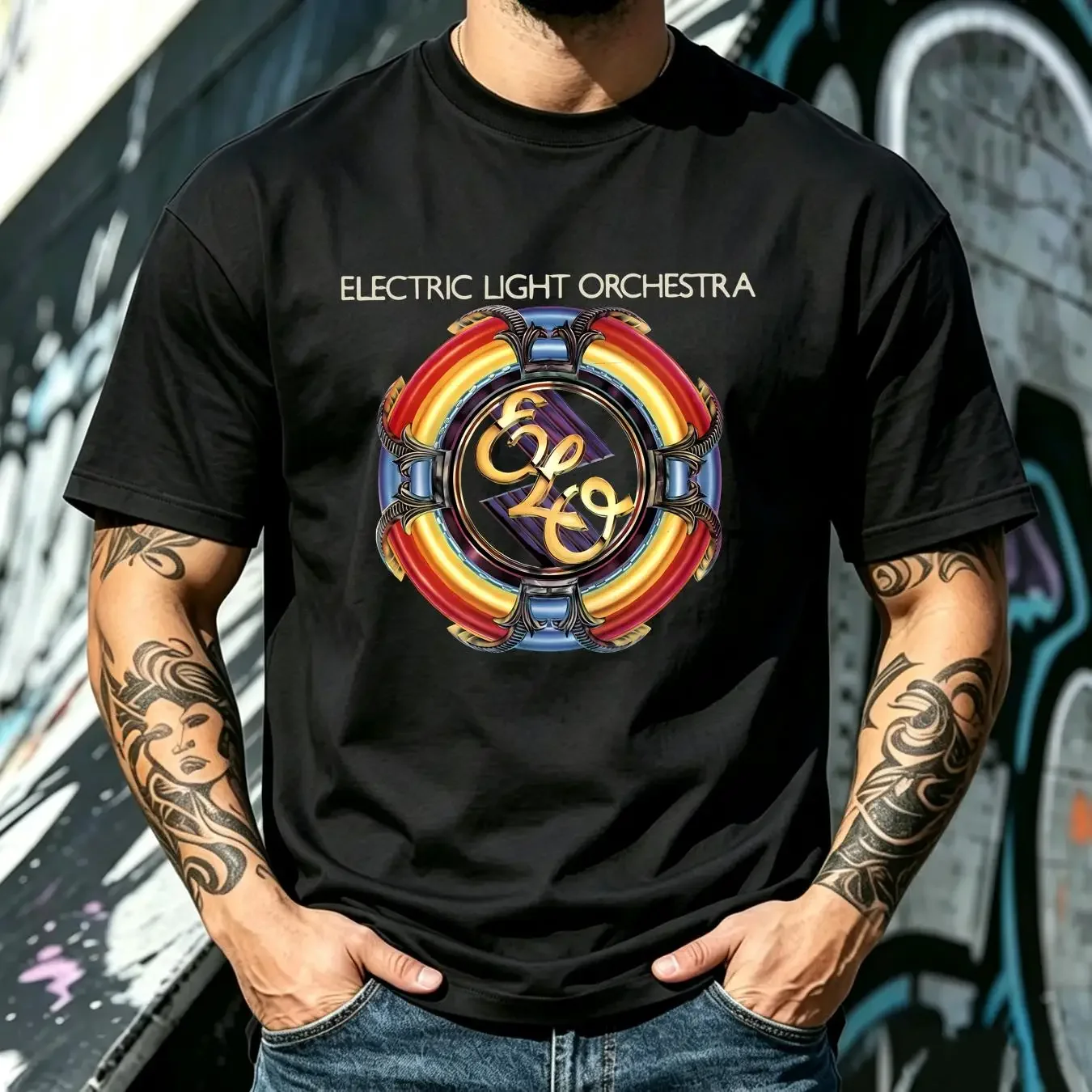 washed T Shirt ELO Electric Light Orchestra Rock Group Summer Casual Graph long or short sleeves vintage Washed Stretched