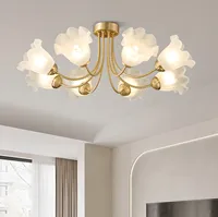 Modern Flower Shape Copper LED Ceiling Lights Nordic Luxury Decoration Home Bedroom Living Room Decor Lustre Glass Ceiling Lamp