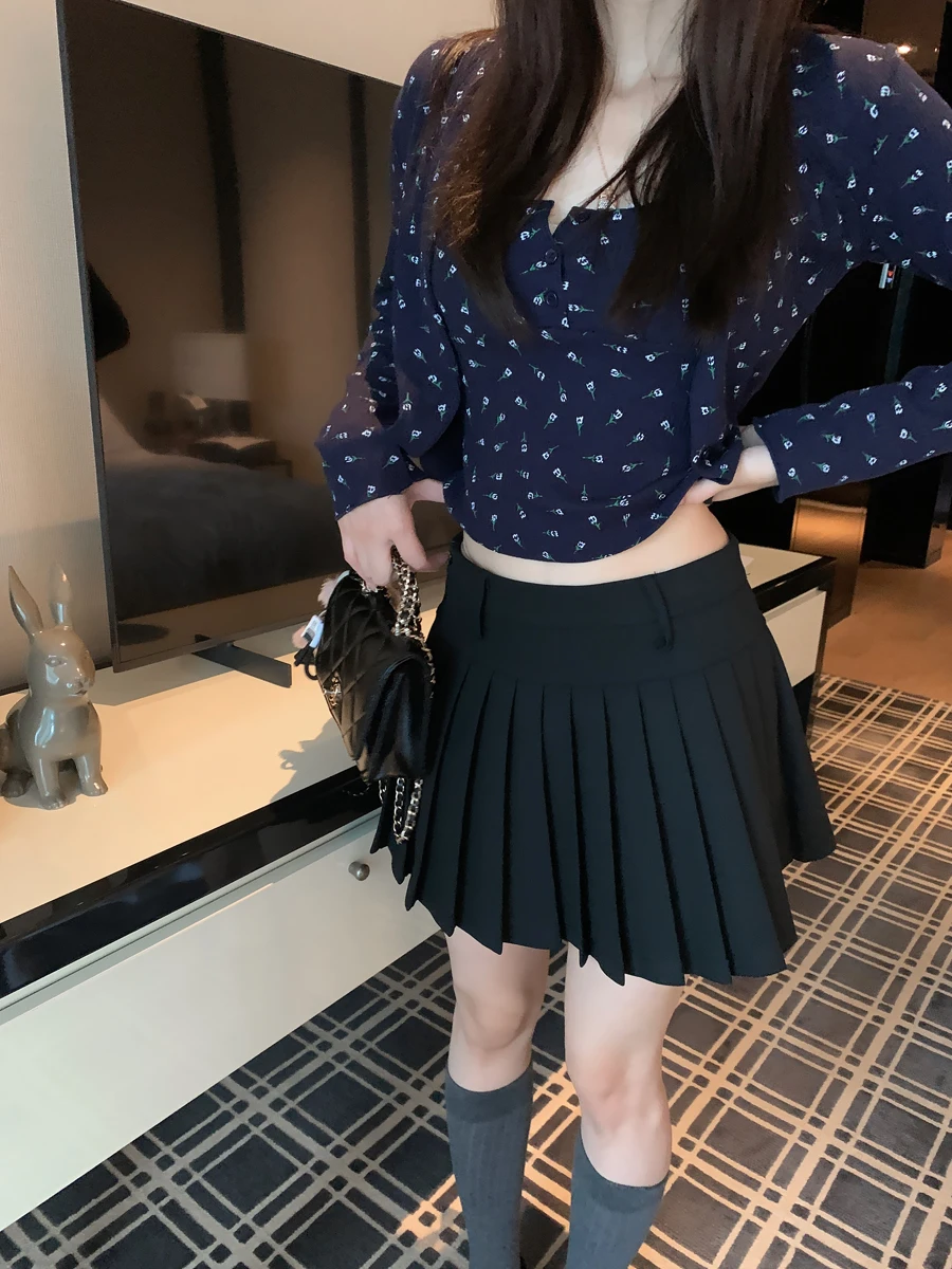 

High Waist Pleated Skirt Women's Faion Spring Autumn Anti-Light Small Size Girls' Sle Casual Anti-Static Inner Lined