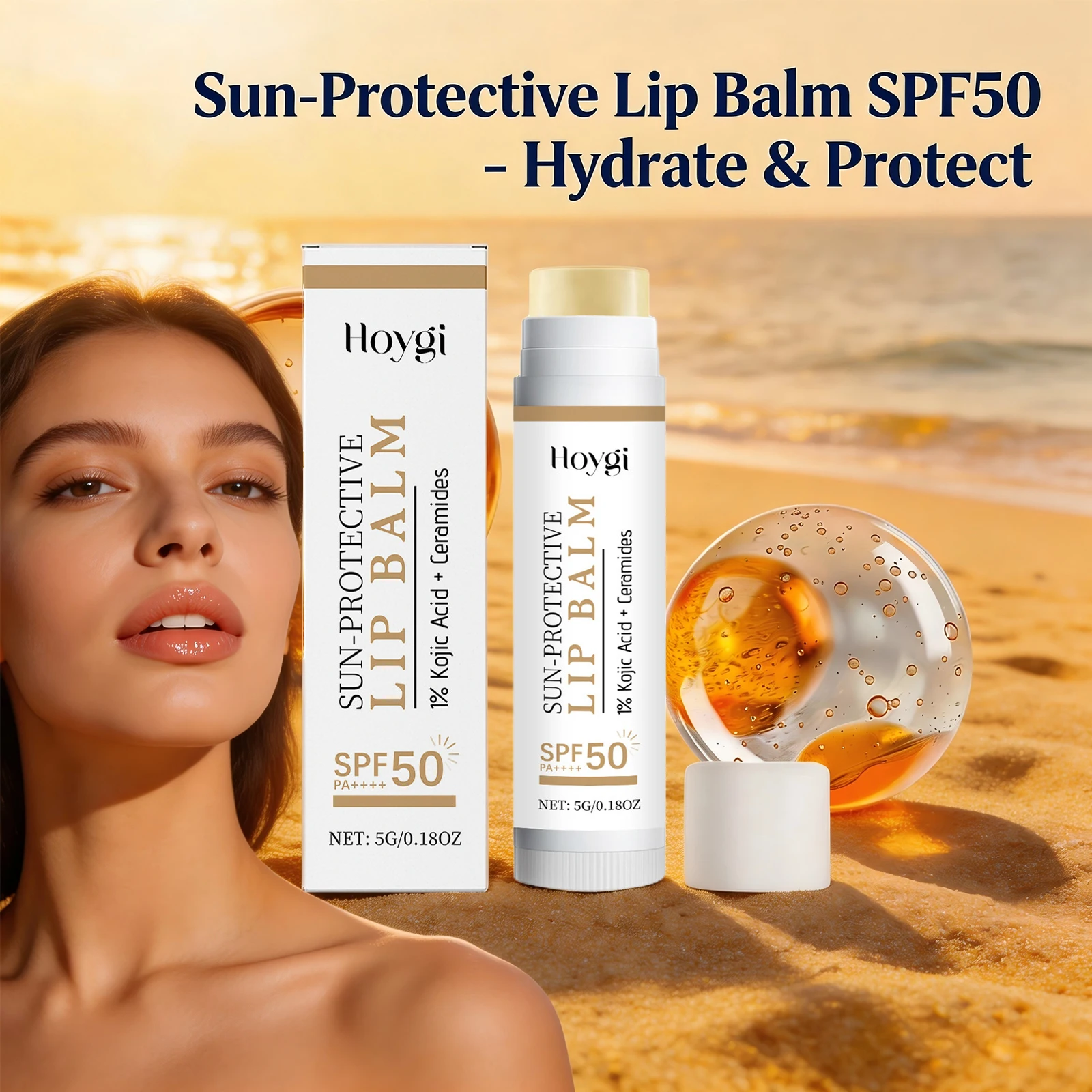 Sun Protective Lip Balm Spf 50+ Sunblock Fade Lip Lines Nourishing Moisturizing Kojic Acid Ceramide Lip Care Shining Lipstick