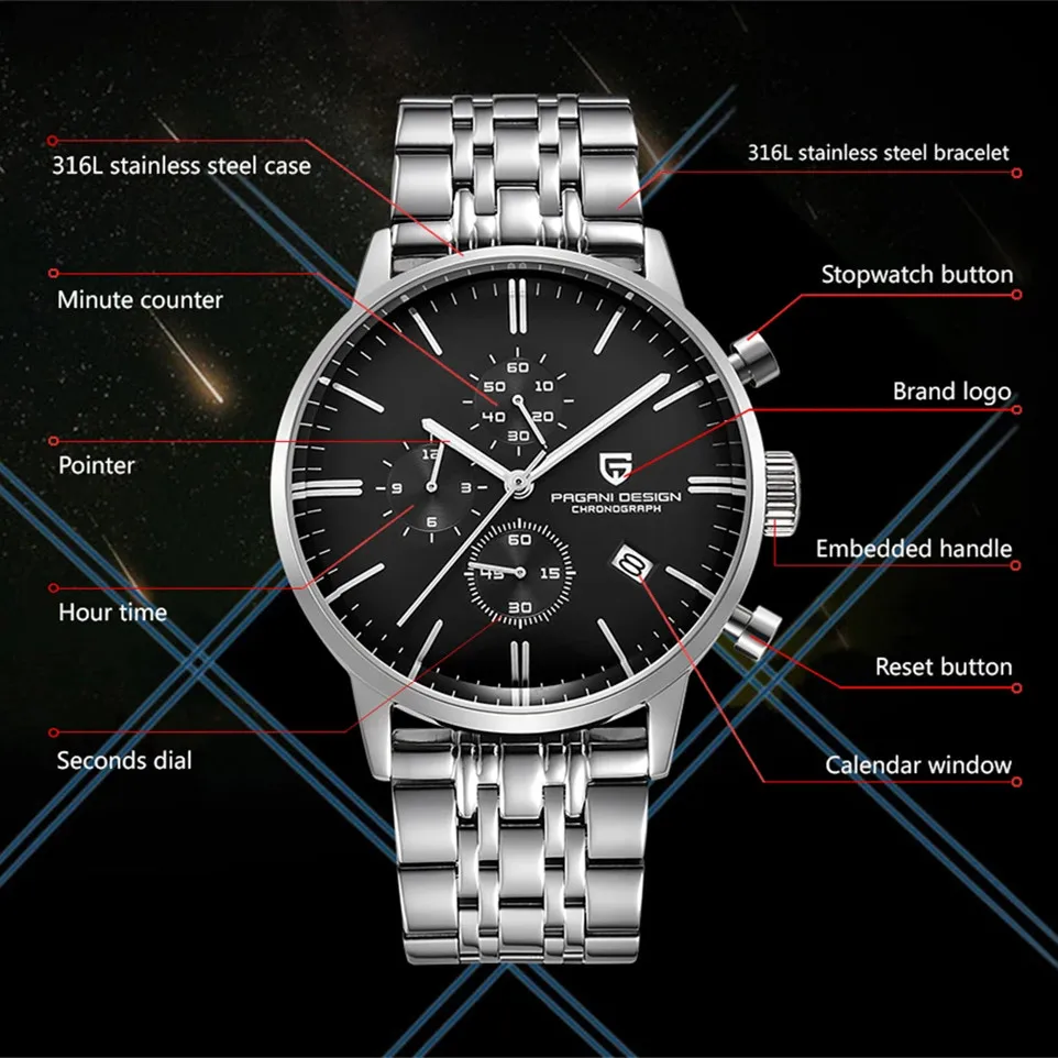 Pagani Design Men's Chronograph Watch  Japan VK67 Movt Waterproof Multifunctional Business Sports Quartz Watch Relogio Masculino