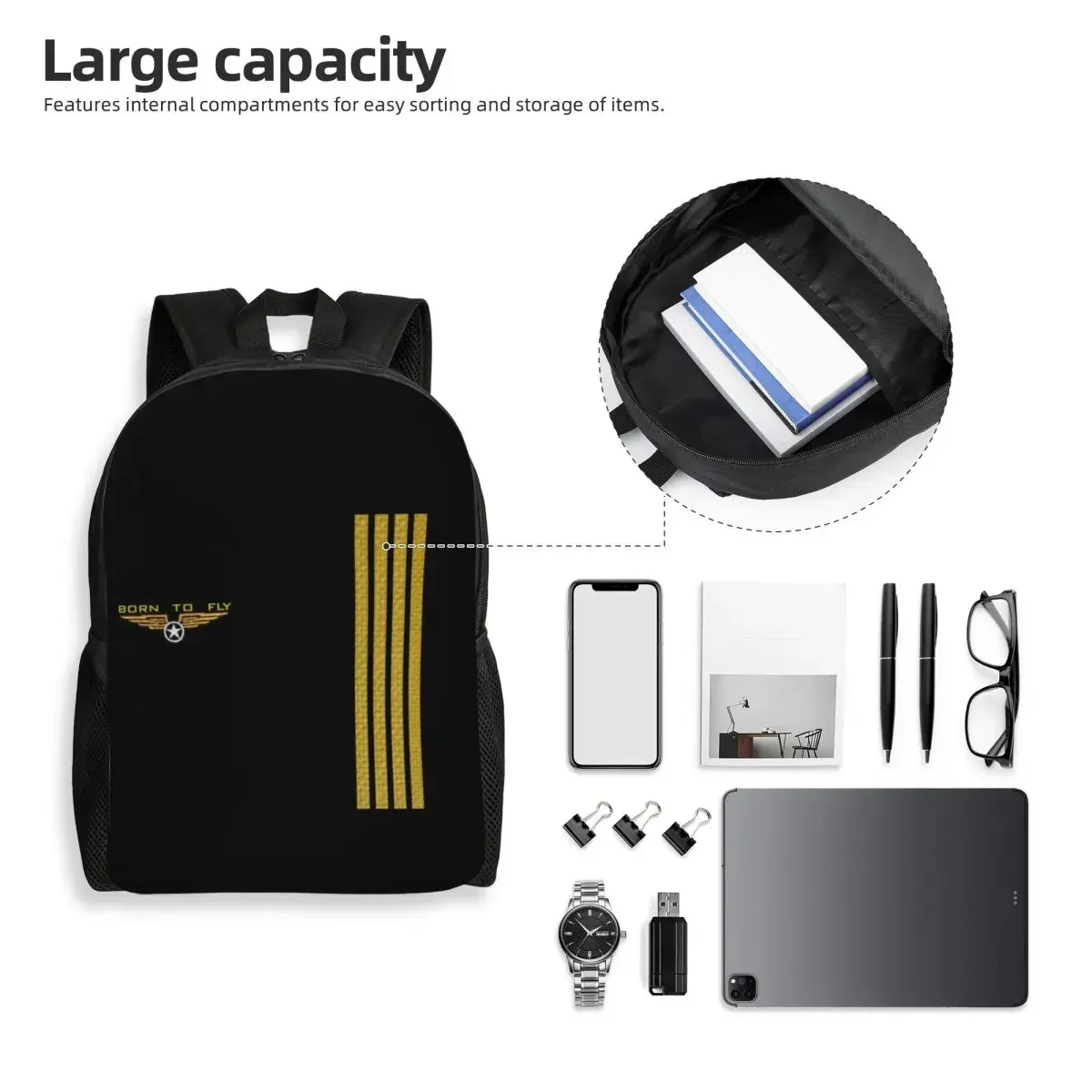 Mochila personalizada para ordenador portátil Born To Fly Flight Pilot, mochila básica para hombres y mujeres para estudiantes universitarios, bolsa de aviador de aviación voladora