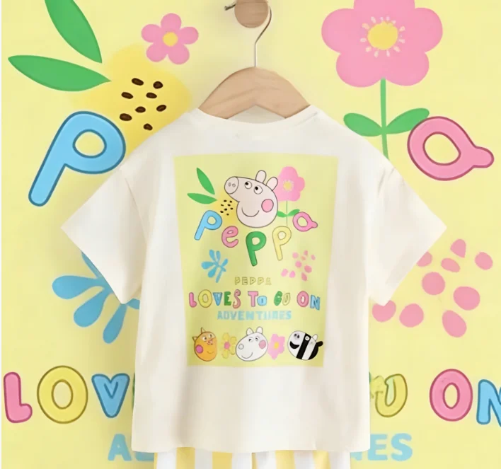 

2025-26 Summer Peppa Pig Cartoon Graphic 100% Cotton Print Hasbro Brand Children and Unisex T-shirt Loose Breathable Casual y2k.
