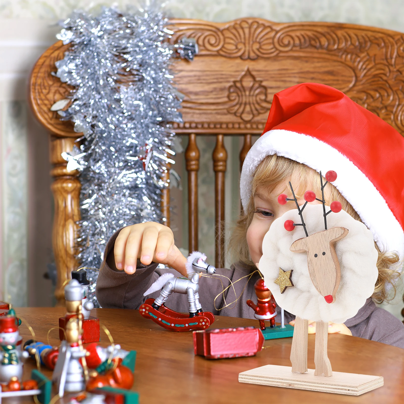 

1Pcs Christmas Themed Wooden Craft Adornment Home Desktop Ornament Xmas Decorative Table Stand Festival Atmosphere Decor