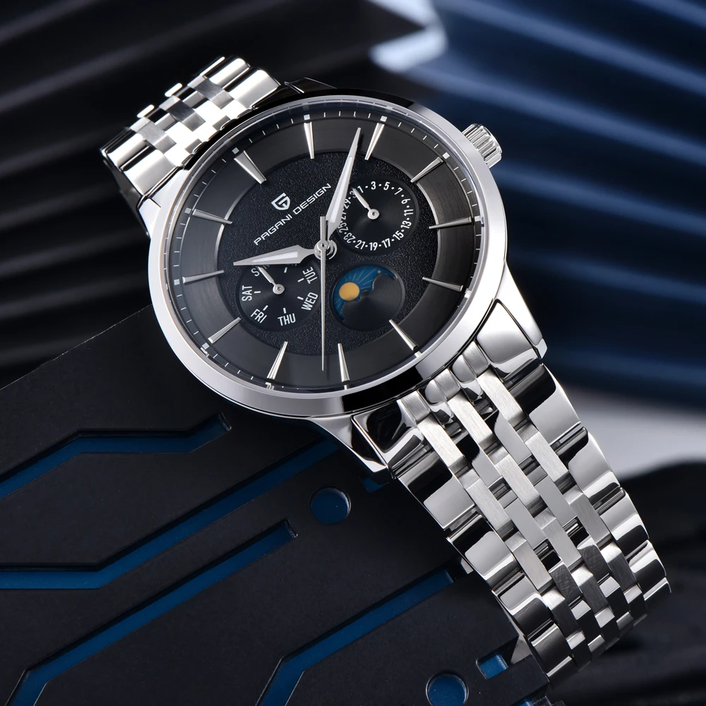 PAGANI DESIGN 1795 ساعات كوارتز للرجل مضيئة التقويم مقاوم للماء حزام الفولاذ المقاوم للصدأ ساعة موضة رياضية reloj hombre