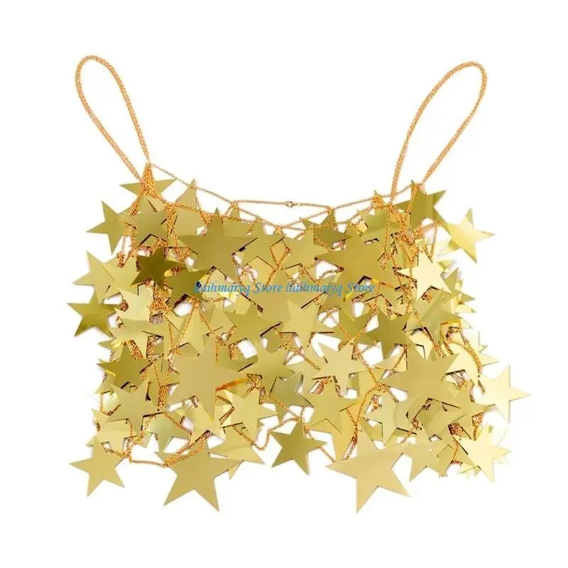 

573B Womens Hollow out Body Chain Dress Big Star Sequins Tassel Skirt Bikinis Chain
