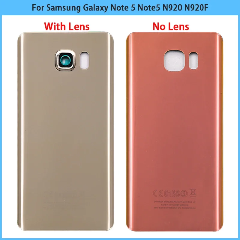 New For Samsung Galaxy Note 5 N920 N920F Battery Back Cover Rear Door Note5 3D Glass Panel Housing Case With Camera Lens Replace