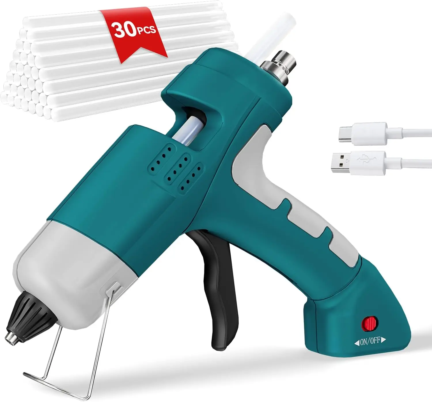 

Cordless Hot Glue Gun, HHDQYMSG 20W Hot Glue Gun with 30PCS Premium Glue Sticks & 1m USB-C Cable, 2600mAh Built-in Battery