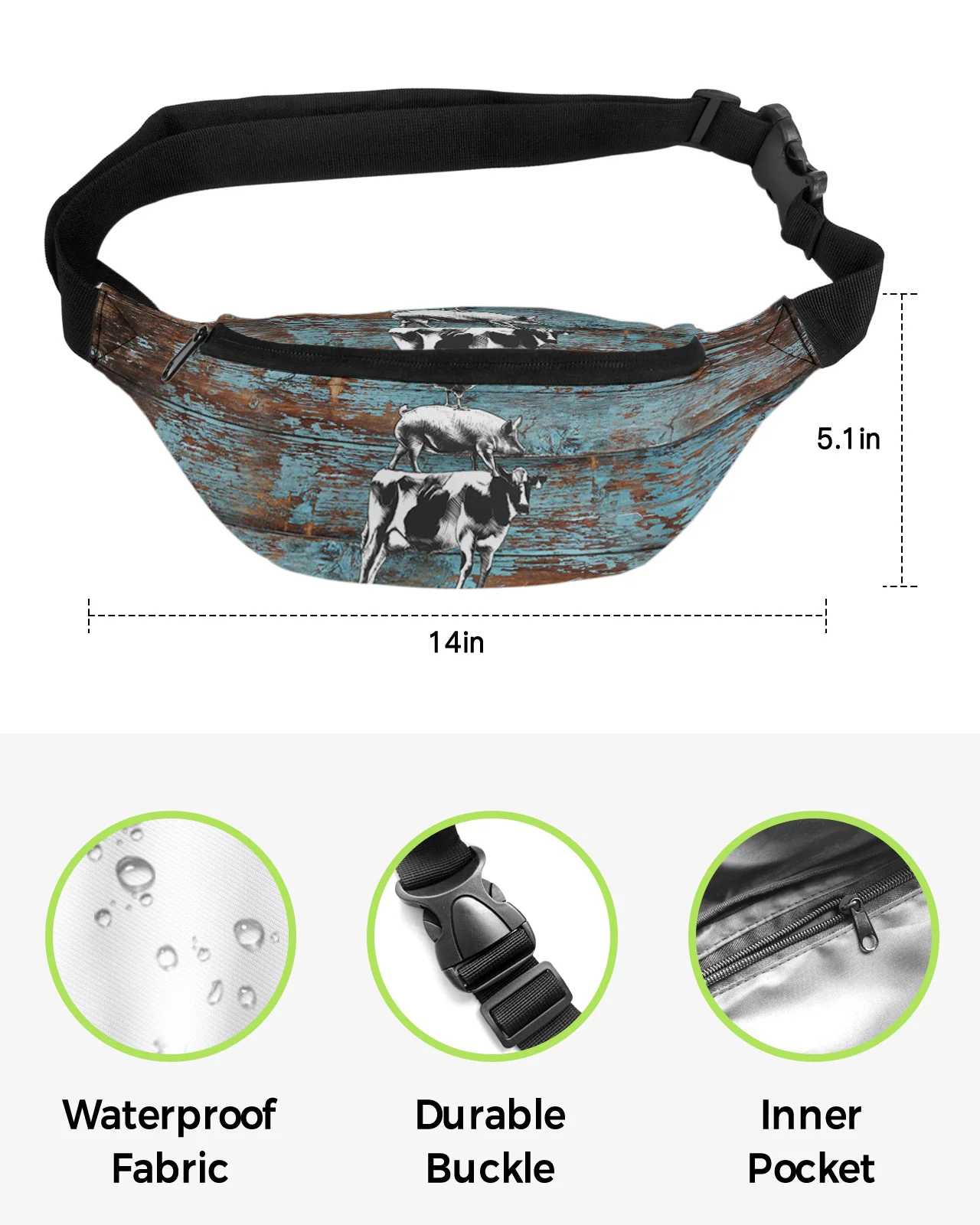 Farm Country Animal Theme Waist Packs Shoulder Bag Unisex Messenger Bag Casual Fashion Fanny Pack for Women