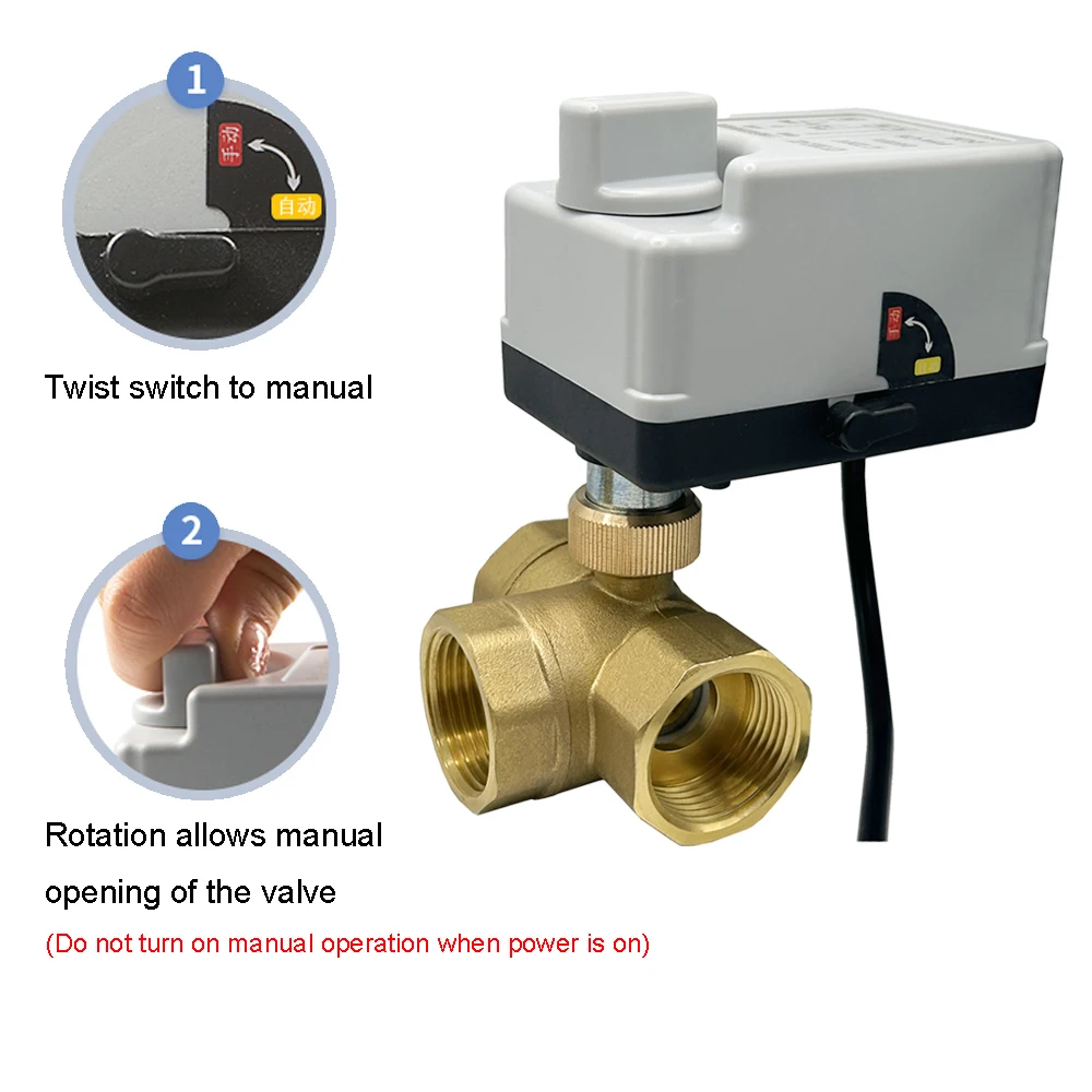 Válvula de bola motorizada de latón, actuadores eléctricos de 2 controles con interruptor Manual, DN15, DN20, DN25, DN50, 220V, 12V, 24V, 3 cables