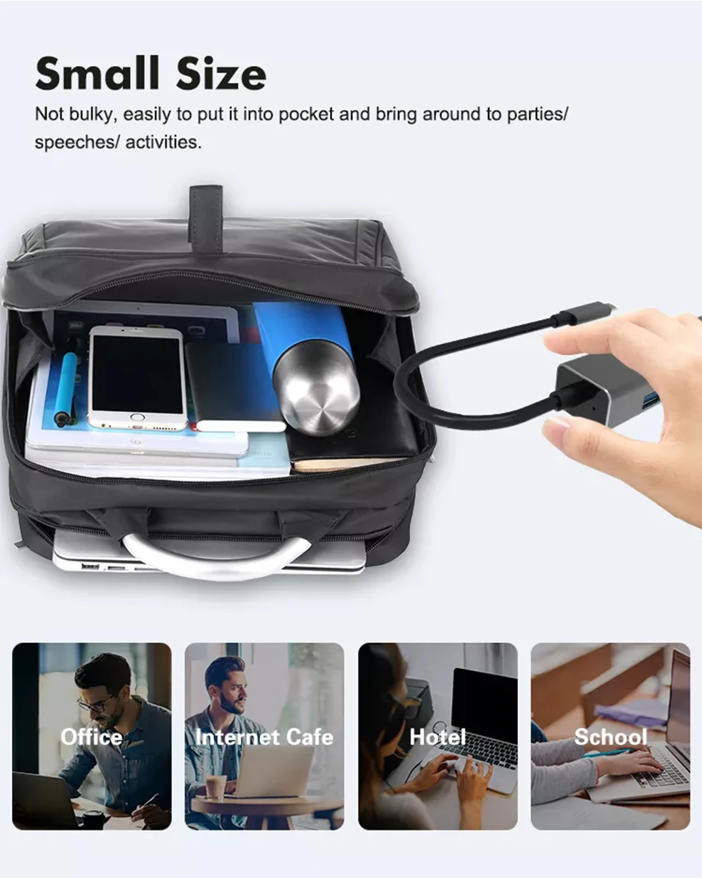 Adapter USB C 4 w 1 Hub type-c do USB-A TypeC do złącza sieciowego RJ45 1000 mb/s Cat 6 Cat6 Cat5e Cat 5 do telefonu, komputera