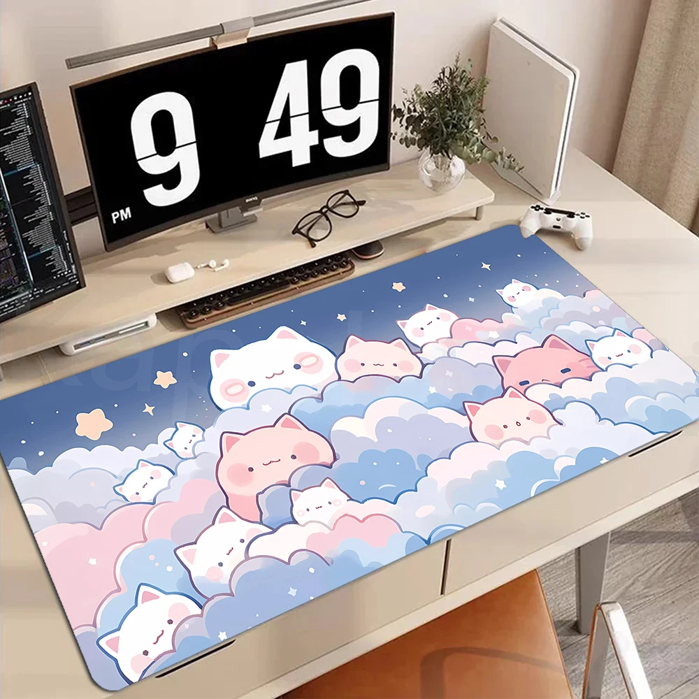 XL Cat Kawaii Gamer Mouse Pad 400x900mm Lock Edge Mouse Mat Keyboard Desk Mat Gaming Accessories Cute Cloud Tapis De Souris Rug