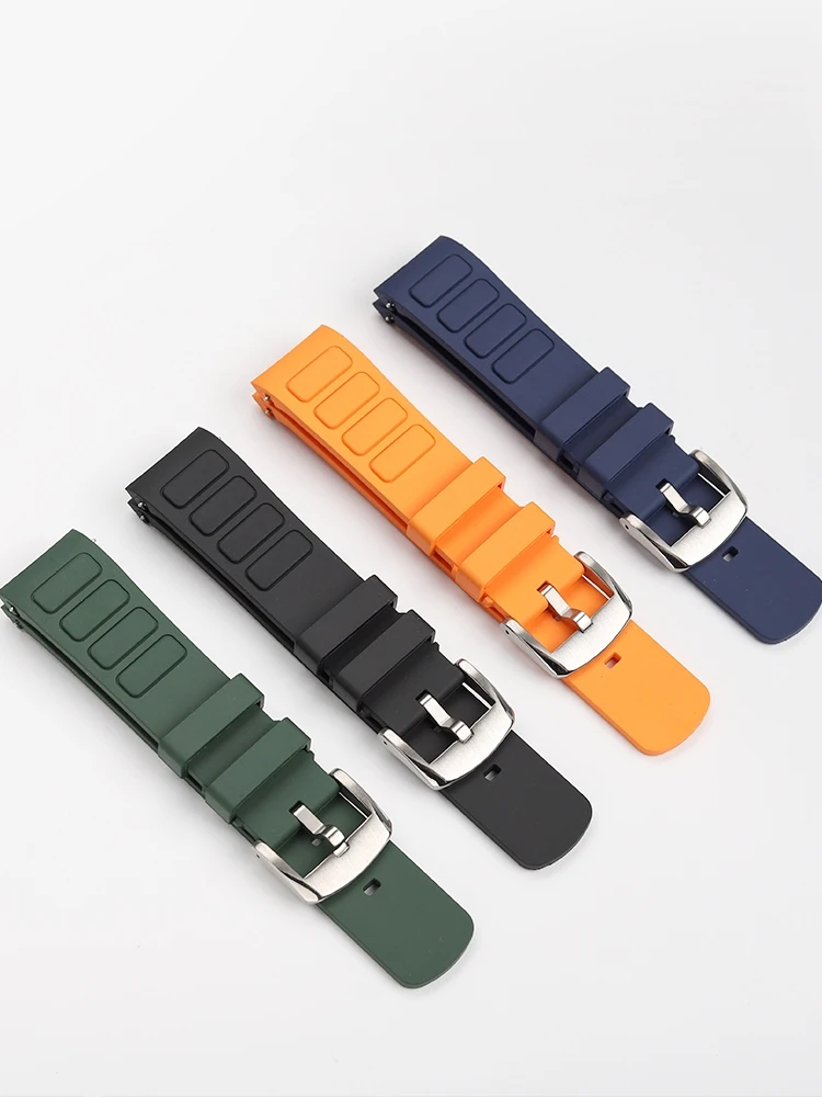 22 ملم لـ Mido Multifort TV حزام مطاطي لـ M 049526 أ - حزام ساعة فلورو إيلاستومر ذو نهاية منحنية للرجال أسود/رمادي