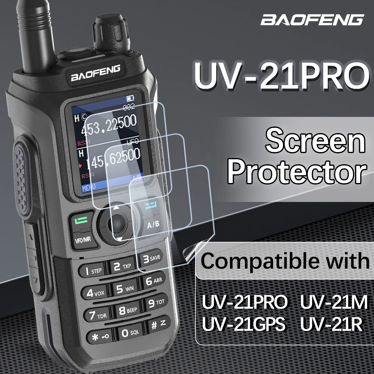 Baofeng UV-21 PRO Screen Protector Cover Walkie Talkie Waterpoor Screen High Transparency for UV-21GPS GM-21 UV-21R Ham Radio