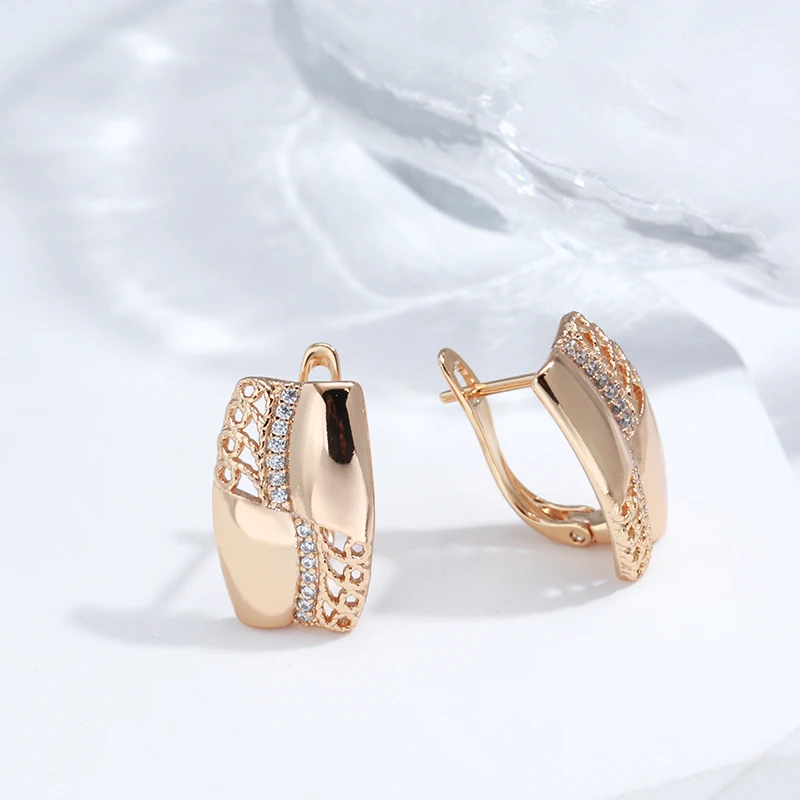 Kinel New Fashion Glossy Natural Zircon Earring for Women Unusual Creative Hollow Flowers 585 Rose Gold Color Vintage Jewelry