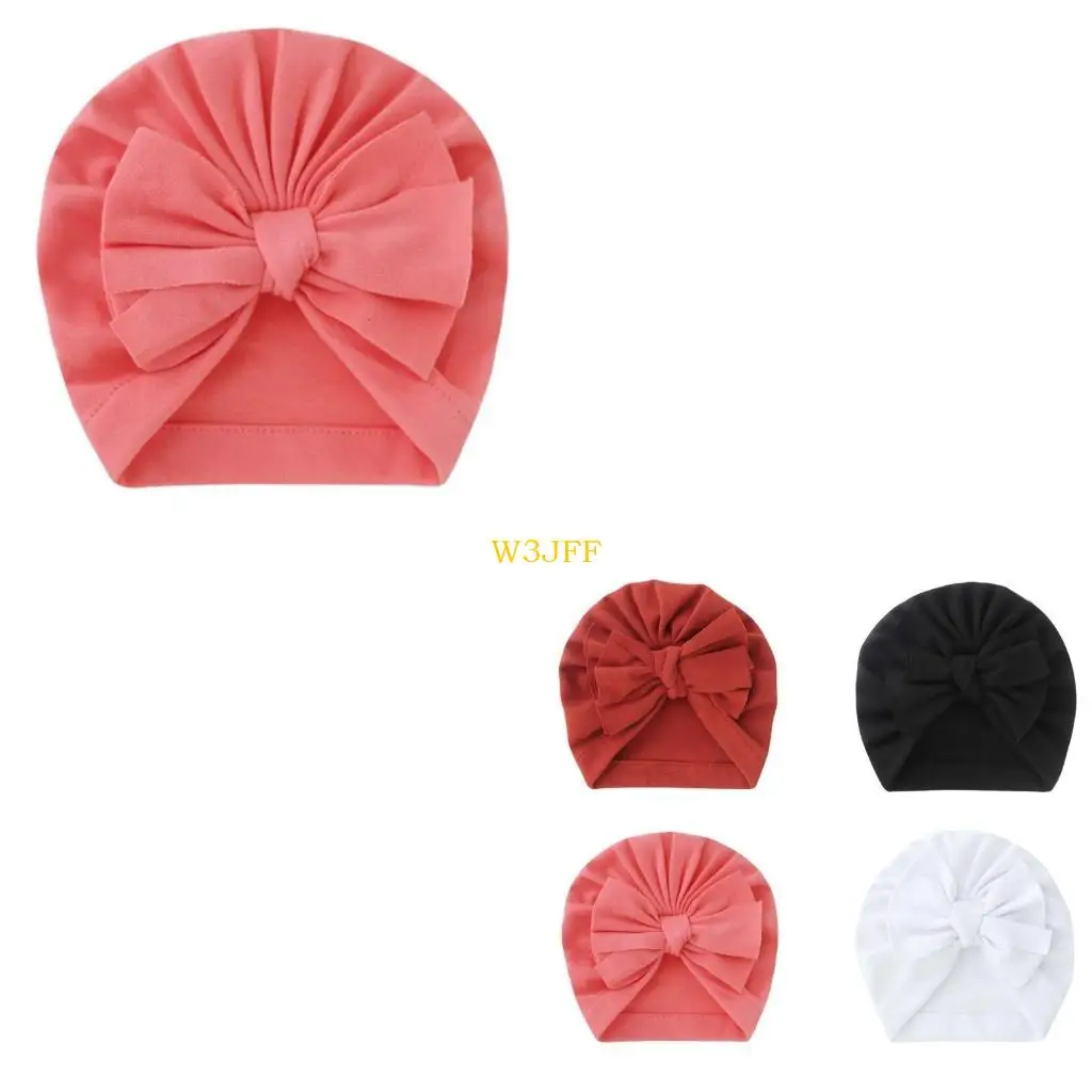 

W3JF Baby Hat Solid Color Muslin Hat Soft Bonnet Turban Hat 0-12M Infants Headdress