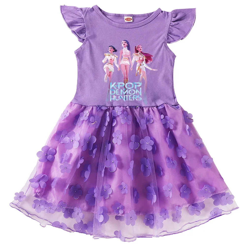 

Hot K-pop Demon Hunter Dress Kids Summer Causal Dresses Baby Girls Mesh Princess Vestidos Children Wedding Party Everyday Outfit