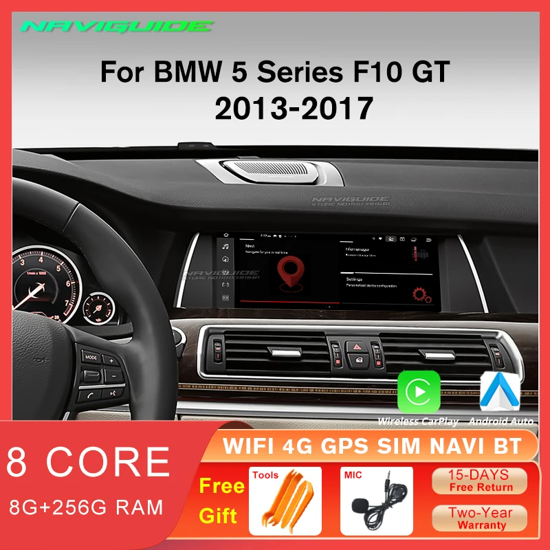 

Автомобильный радиоприемник NAVIGUIDE 10,25 дюймов 1920*720P для BMW 5 серии F10 GT 2013-2017 система NBT Android 12 мультимедийный плеер GPS Bluetooth