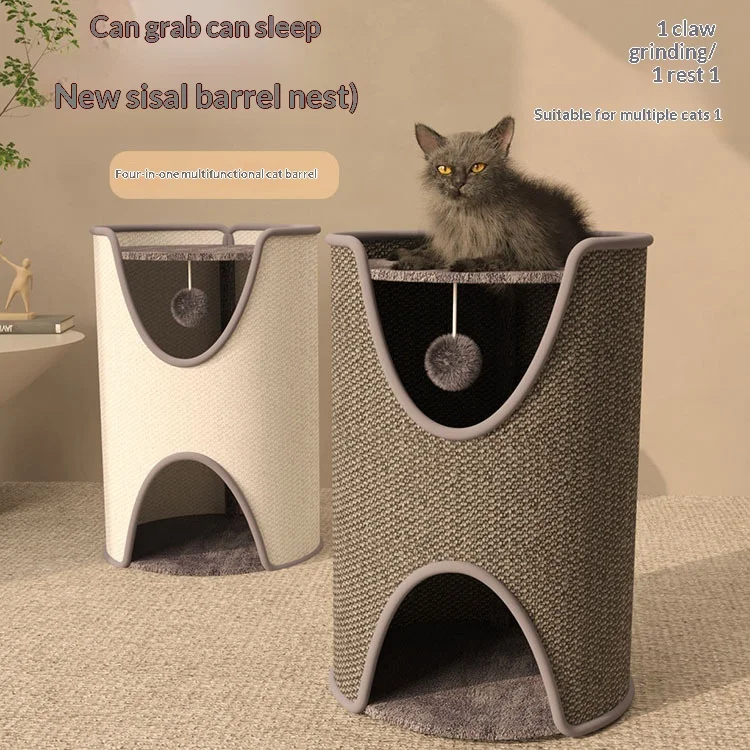 

New Space-Saving 2-Layer Tree Hole Sisal Cat Tree, All-Season Scratch Post & Cat Bed, Enclosed Climbing Tower for Indoor Cats