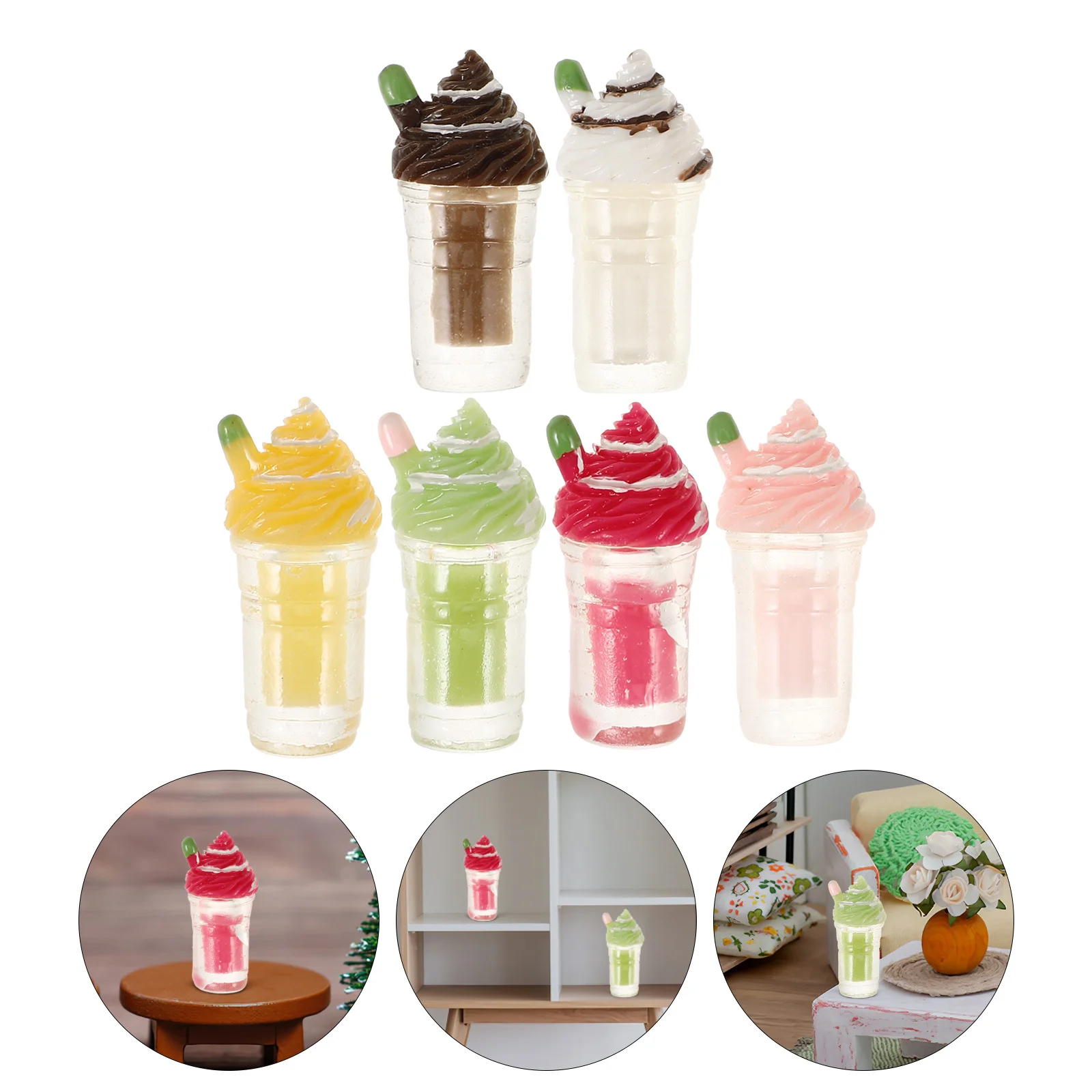 

6Pcs Miniature Beverage Fake Drinks Plastic Coffee Cup Ornament Mixed Color Mini House Decorating Pretend Play Set Accessories