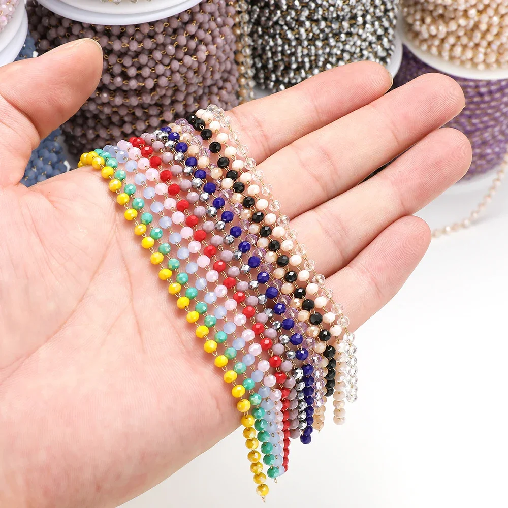 1Meter Stainless Steel 3mm Colorful Crystal Beads Chains Bulk for DIY Women Jewelry Handcrafts Making Necklace Bracelet Supplies